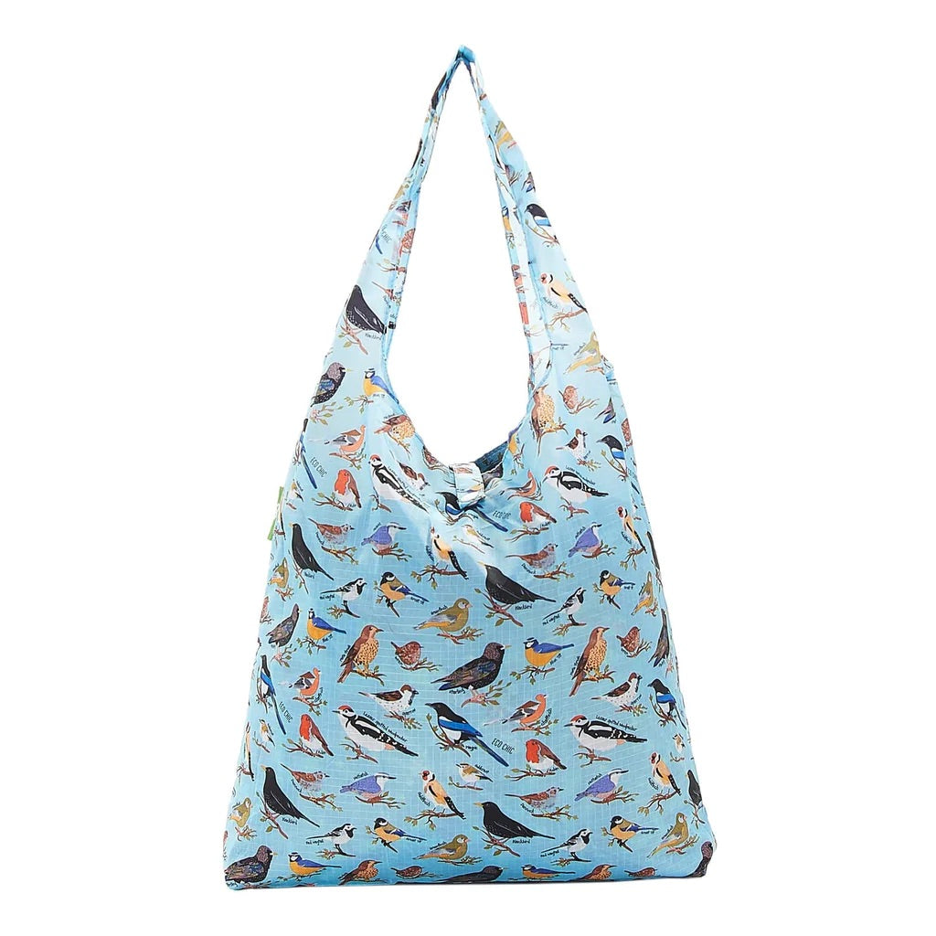 Eco Chic Foldable Recycled Shopping Bag - Wild Birds - Blue