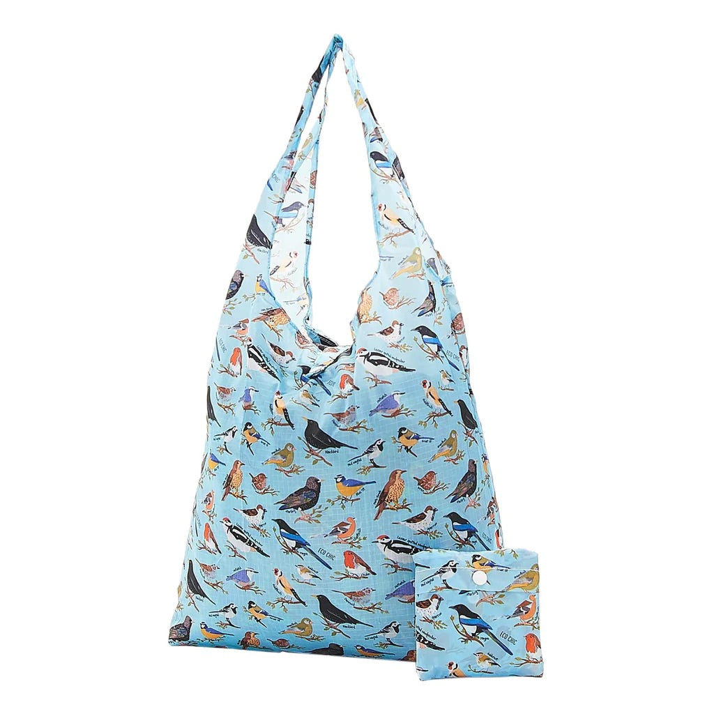 Eco Chic Foldable Recycled Shopping Bag - Wild Birds - Blue