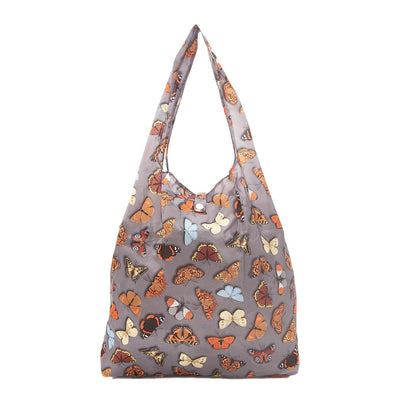 Eco Chic Foldable Recycled Shopping Bag - Butterflies - Grey