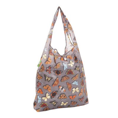 Eco Chic Foldable Recycled Shopping Bag - Butterflies - Grey