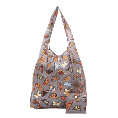 Eco Chic Foldable Recycled Shopping Bag - Butterflies - Grey