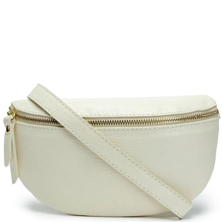 Elie Beaumont Designer Leather Sling Bag - Ivory (GOLD Fittings)