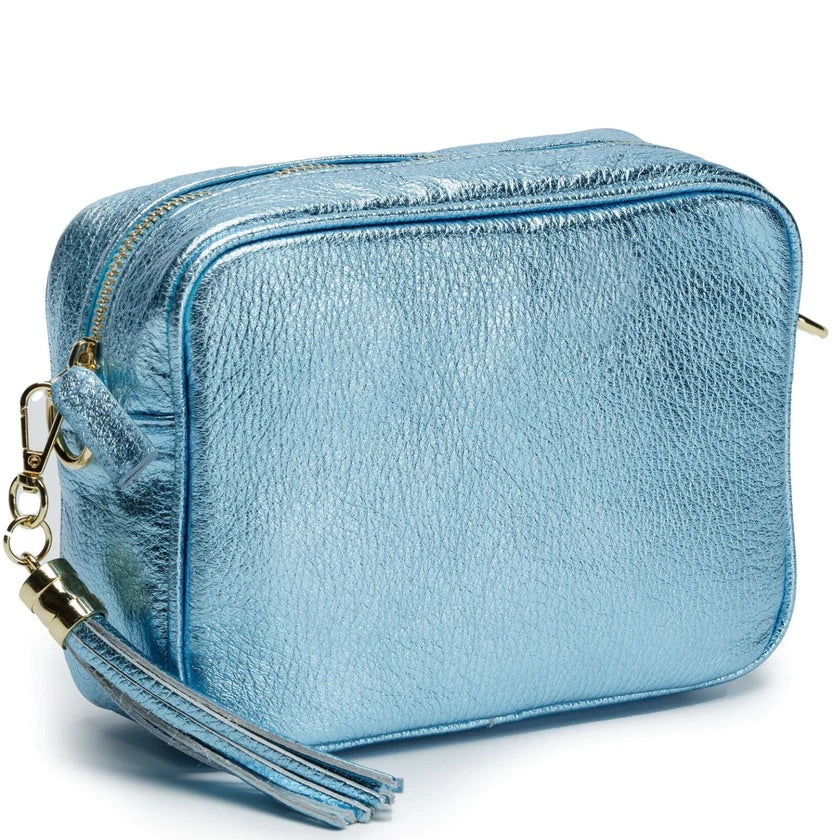 Elie Beaumont Designer Leather Crossbody Blend Bag - Metallic Azure Blue (GOLD Fittings)