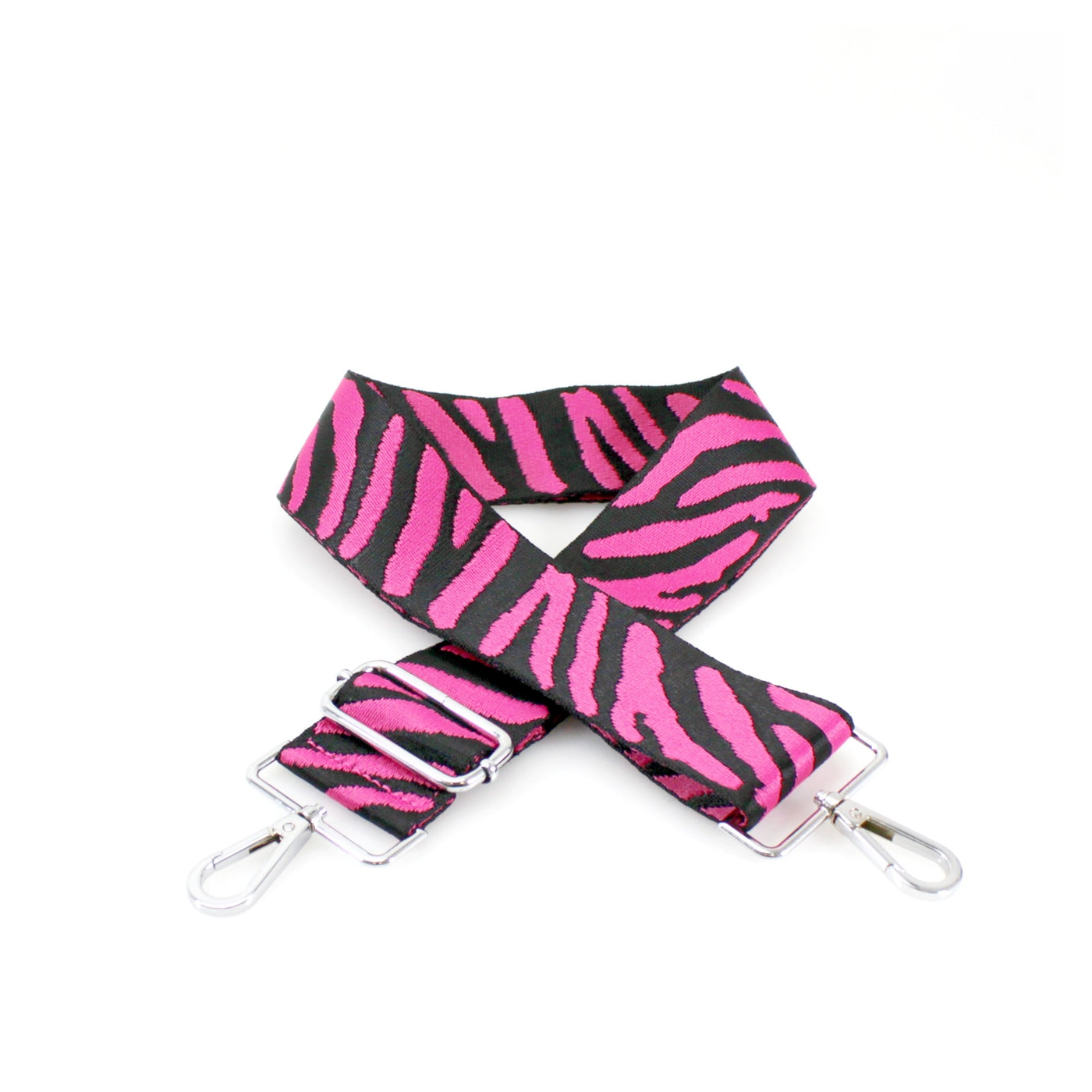 Black & Hot Pink Zebra Print Bag Strap - Silver Fittings
