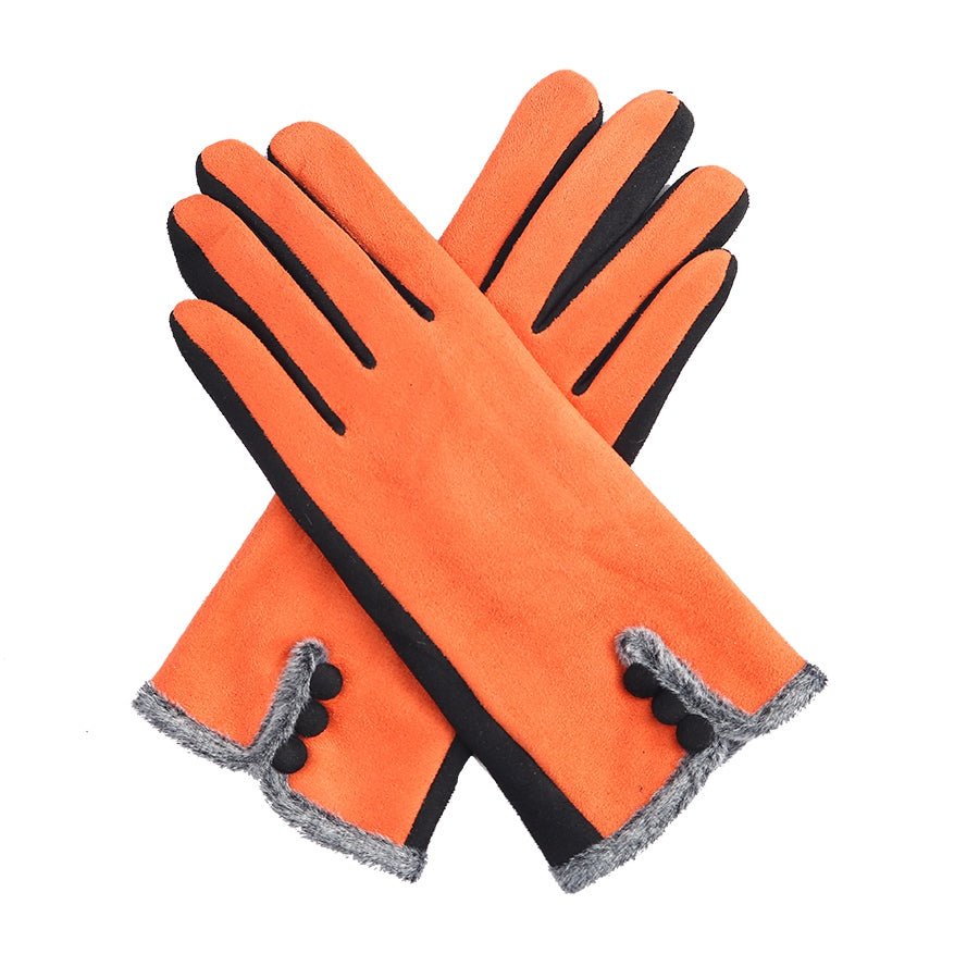 Miss Sparrow Two-Tone Button Gloves - Orange & Black