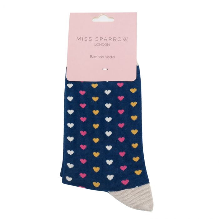 Miss Sparrow Bamboo Ankle Socks - Hearts - Navy Blue