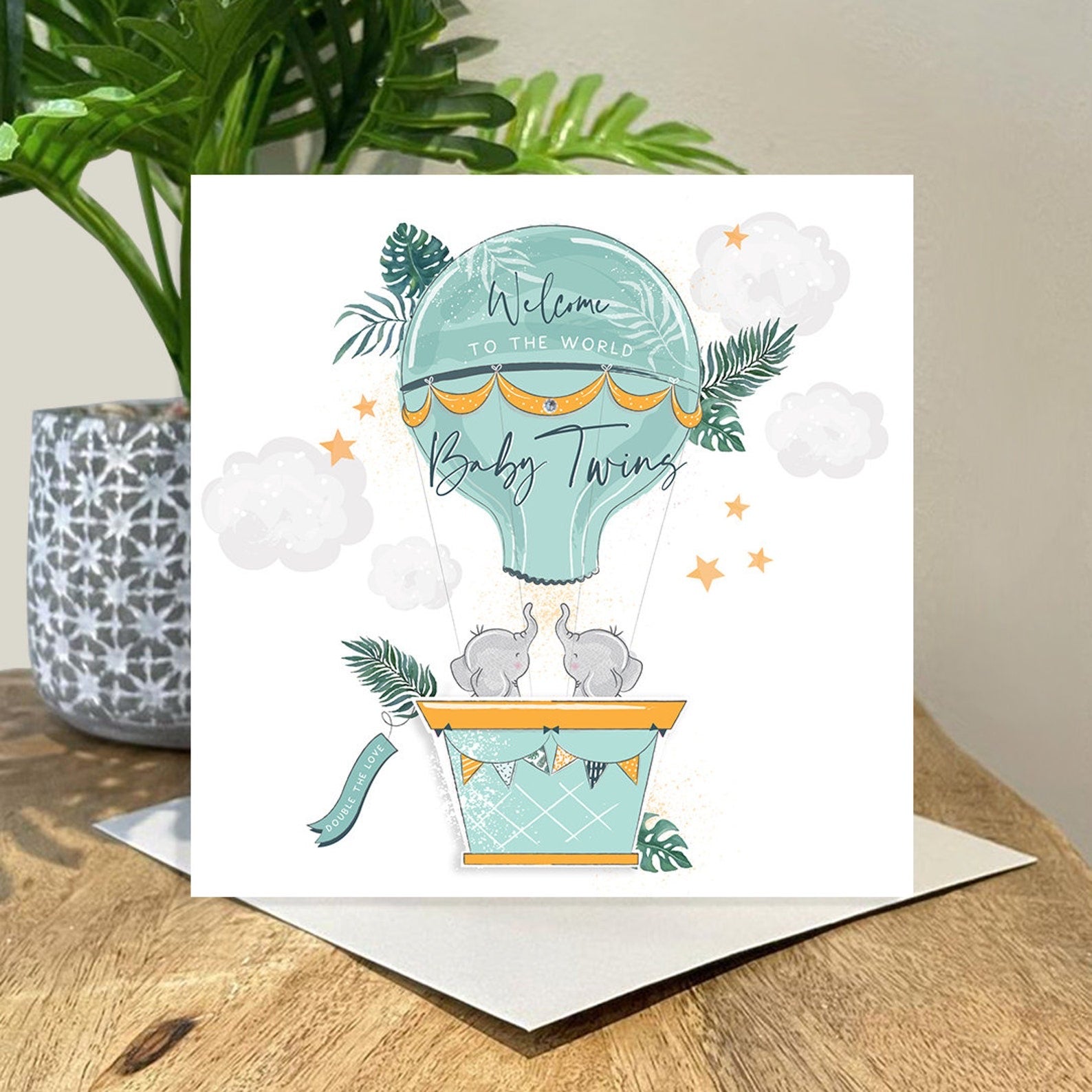 Twins Hot Air Balloon Elephants Card