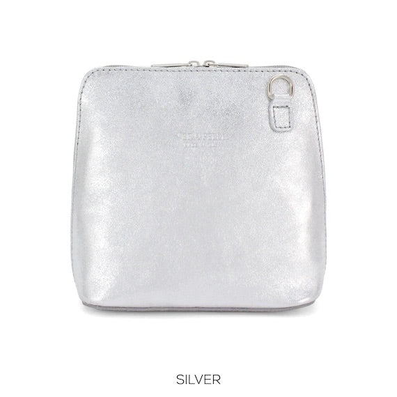 Leather Mini Crossbody Handbag -Metallic Silver