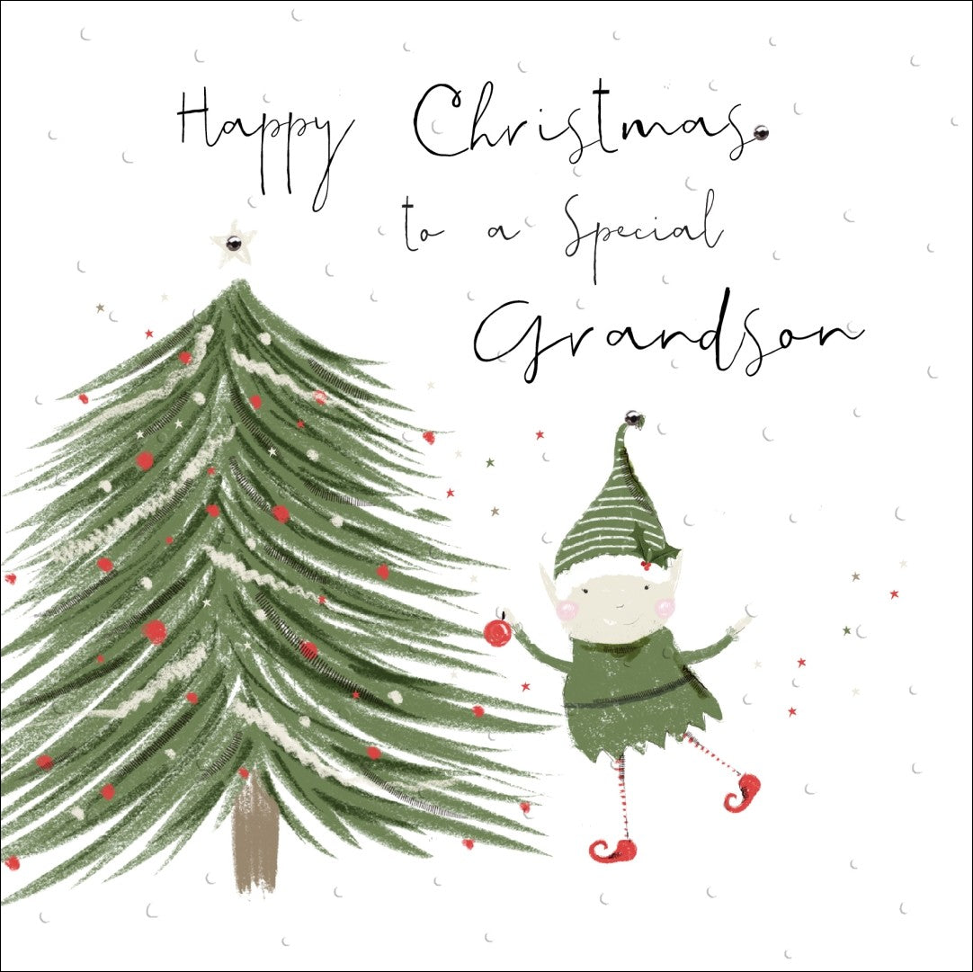 Special Grandson Elf Christmas Card