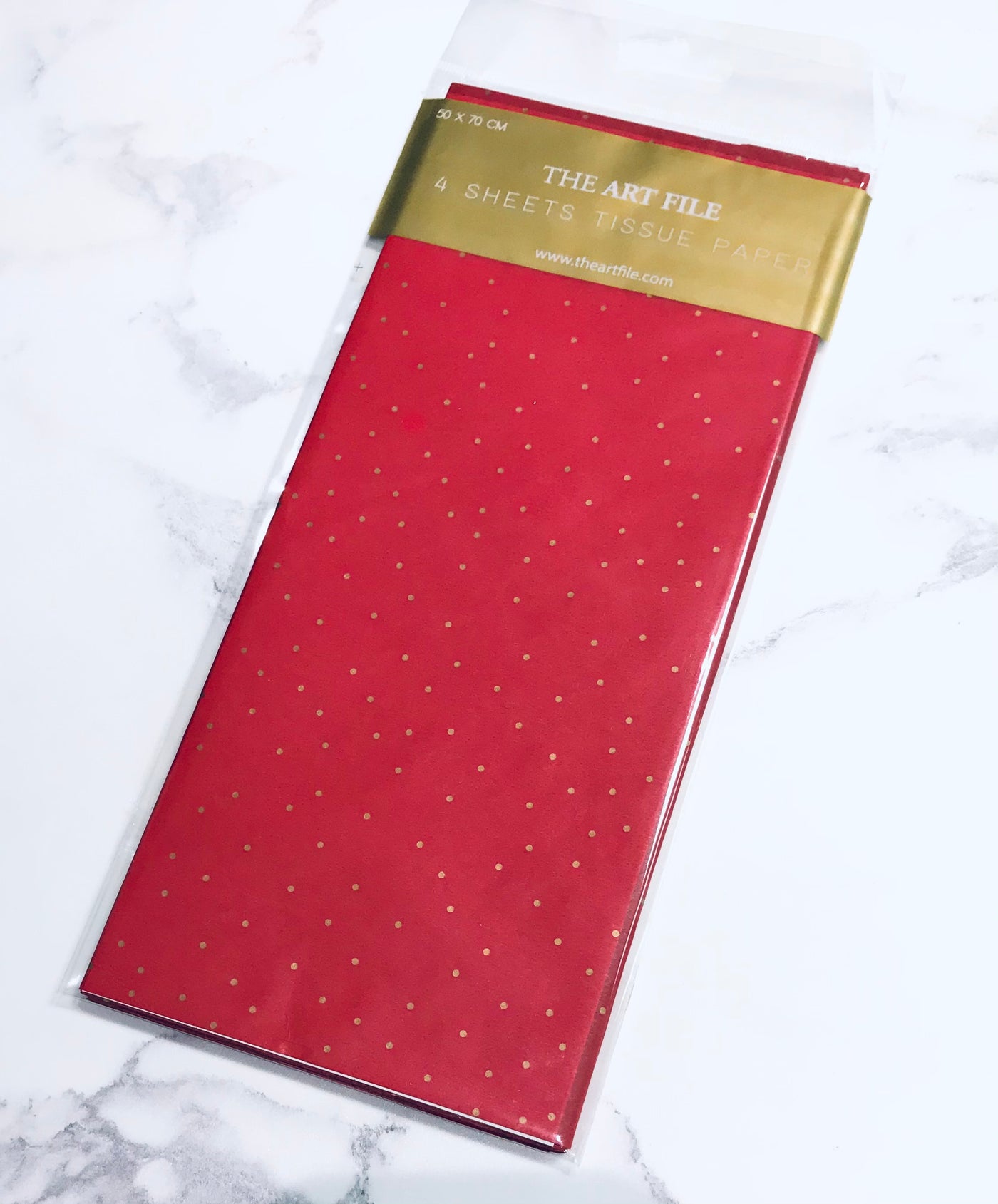 The Art File Tissue Paper - Pack 4 Sheets - Red/Gold Spot