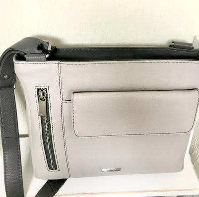 Nova Leathers Zip & Pocket Crossbody Handbag - Dove Grey & Charcoal Grey (899S)