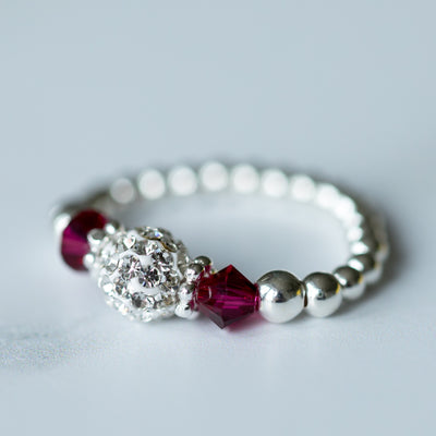 Ruby Teen Size (July Birthstone) Silver Stretch Ring