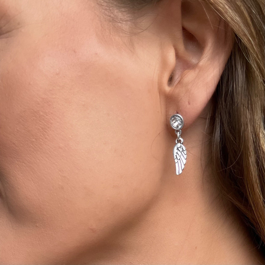 Orli Crystal Angel Wing Charm Earrings - Silver