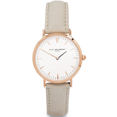 Elie Beaumont Oxford Small Leather Watch - Stone /Rose Gold