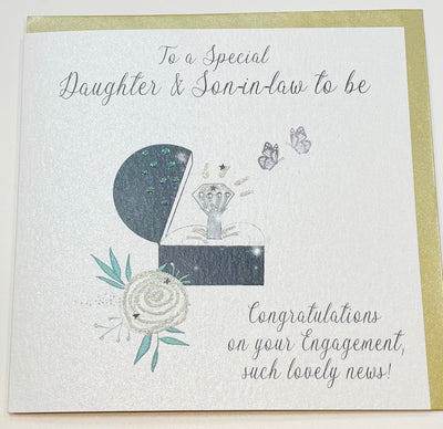 White Cotton Cards Daughter & Son-in-Law Engagement Ring & Flower Card