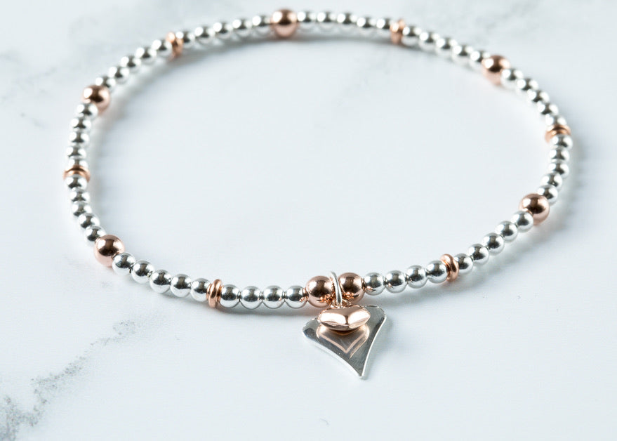 Jolu Jewellery Olivia Double Heart Bracelet - Rose gold Mix