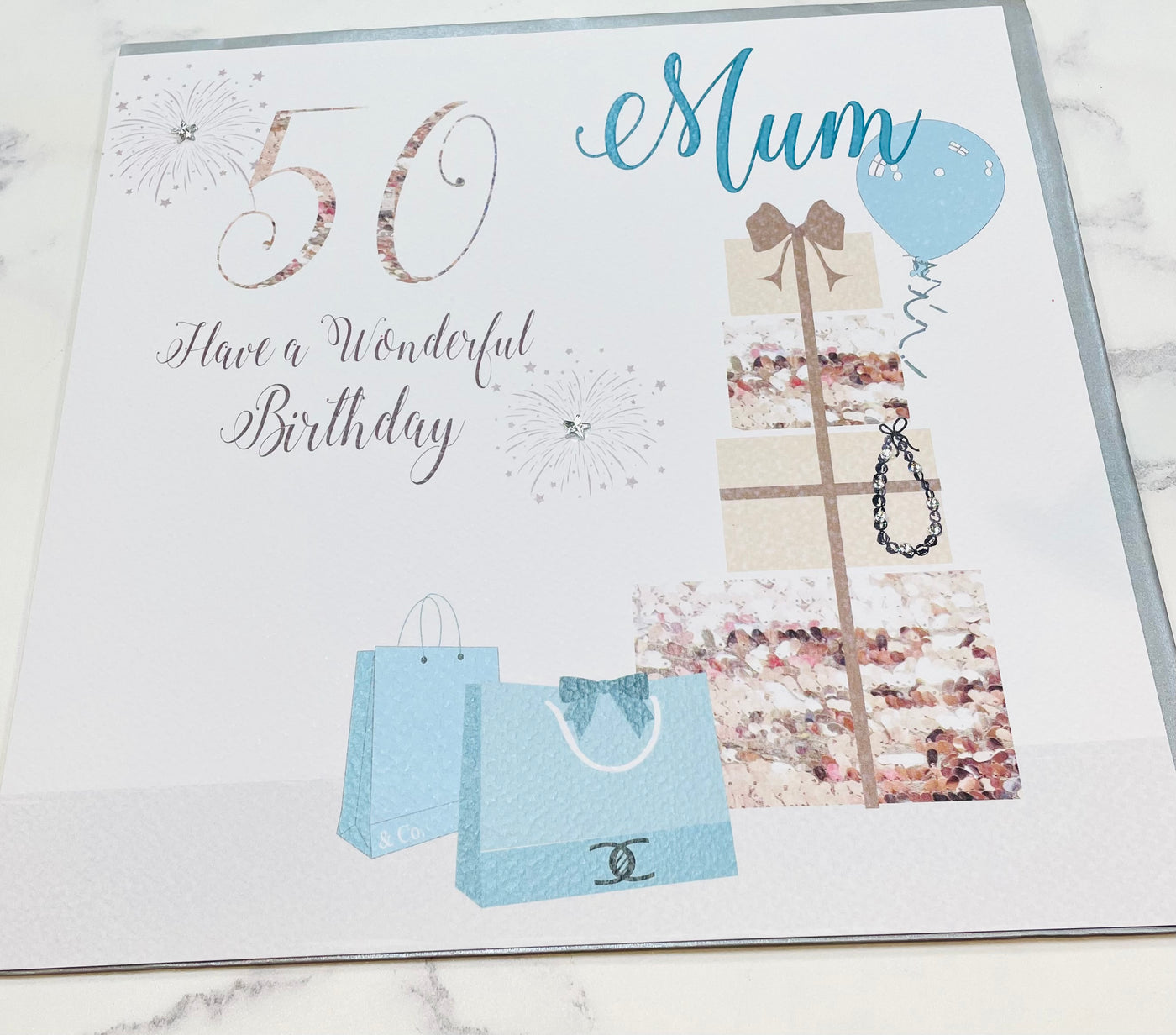 White Cotton Cards LARGE Mum 50th Birthday Presents Card