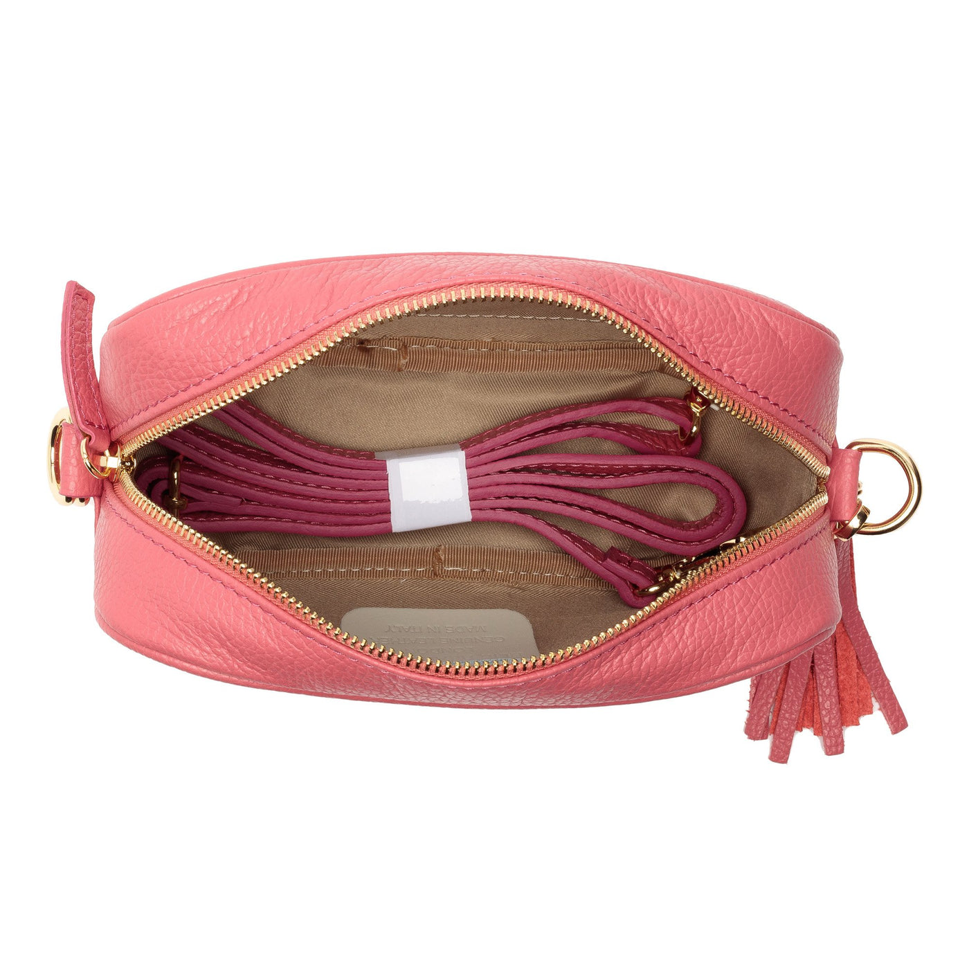Elie Beaumont Designer Leather Crossbody Bag - Strawberry Pink (GOLD Fittings)