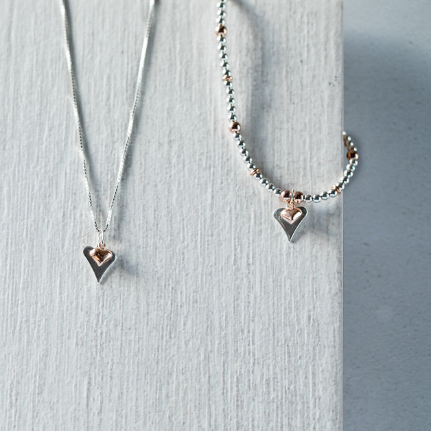Jolu Jewellery Olivia Double Heart Pendant - Rose Gold Mix