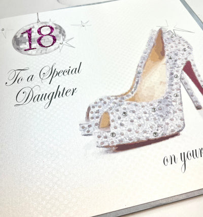 White Cotton Cards Special Daughter 18th Birthday Shoe LARGE Card
