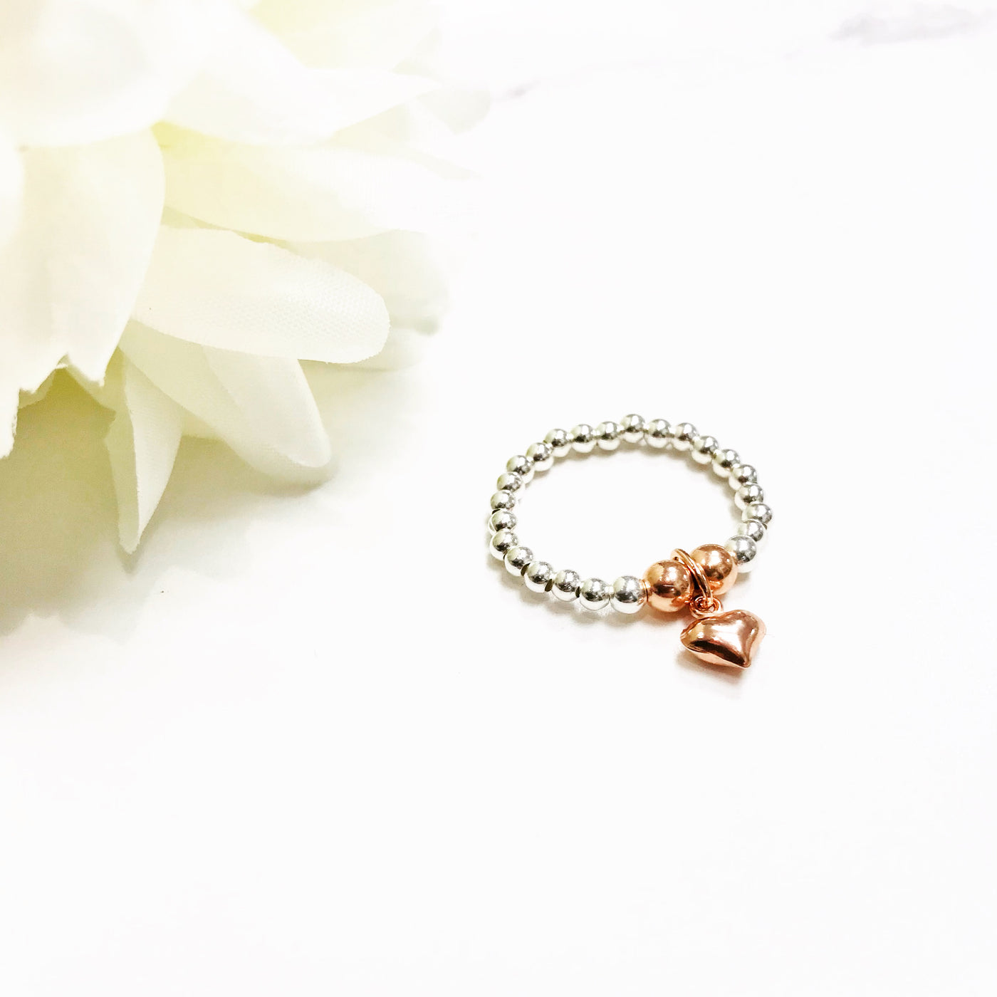 Jolu Jewellery Mixed Metals Rose Gold Mini Puff Heart Stretch Ring