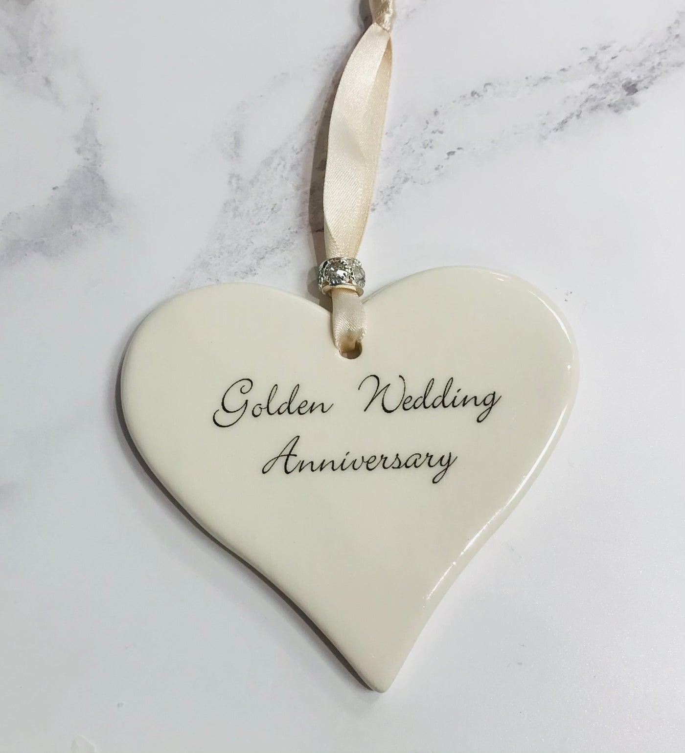 Dimbleby Ceramics LARGE Sentiment Hanging Heart - Golden Wedding Anniversary