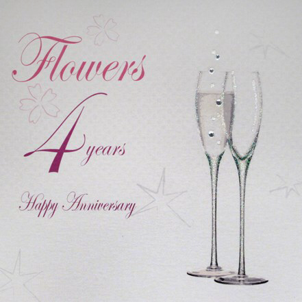 White Cotton Cards Flowers 4 years Anniversary Card