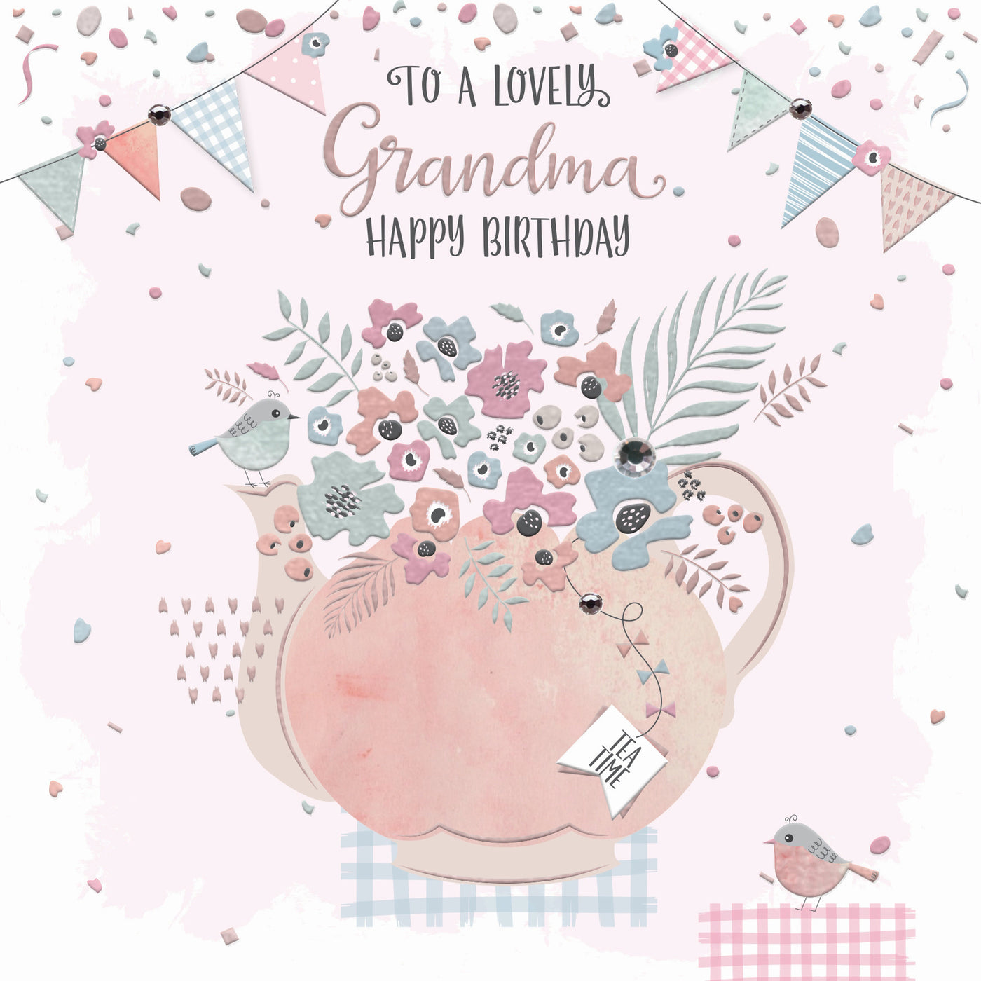 The Handcrafted Card Company Grandma Teapot Floral Birthday Card