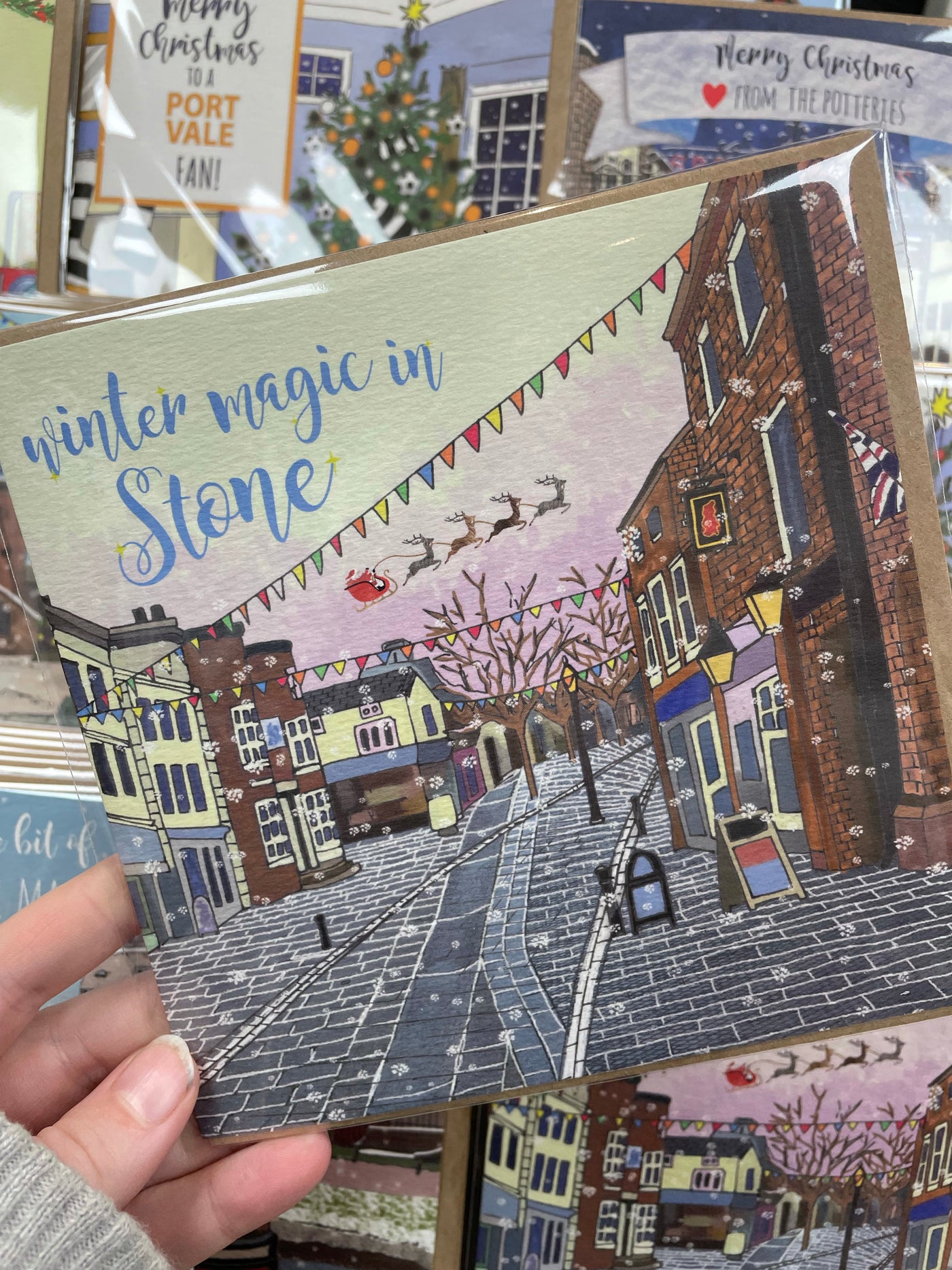 Flying Teaspoons Winter Magic in Stone High Street Christmas Card