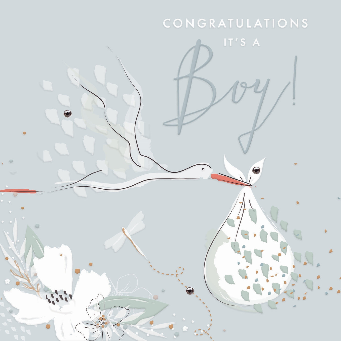 The Handcrafted Card Company Baby Boy Stork Card
