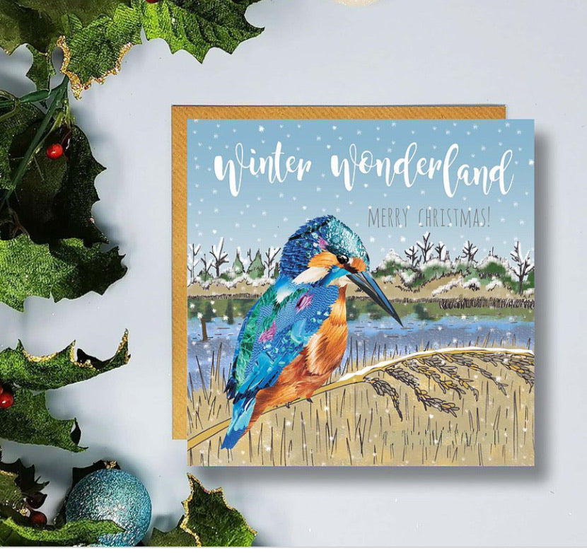 Flying Teaspoons Winter Wonderland Kingfisher Christmas Card