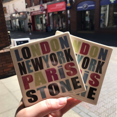 London, New York, Paris STONE Coaster by Moorland Pottery