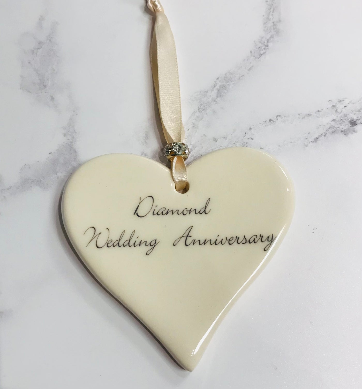 Dimbleby Ceramics LARGE Sentiment Hanging Heart - Diamond Wedding Anniversary