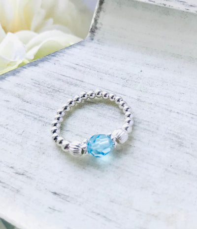 Jolu Jewellery Grace Aquamarine (March Birthstone) Stretch Ring
