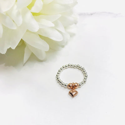 Jolu Jewellery Mixed Metals Rose Gold Mini Puff Heart Stretch Ring