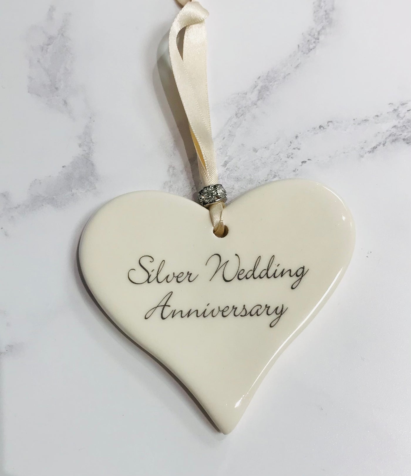 Dimbleby Ceramics LARGE Sentiment Hanging Heart - Silver Wedding Anniversary