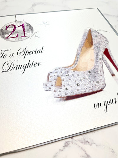 White Cotton Cards Special Daughter 21st Birthday Shoe LARGE Card