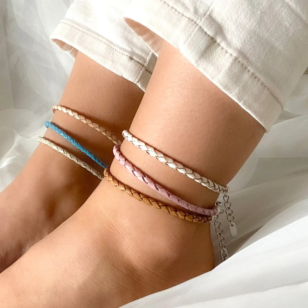 Orli Pleated Leather Anklet - White