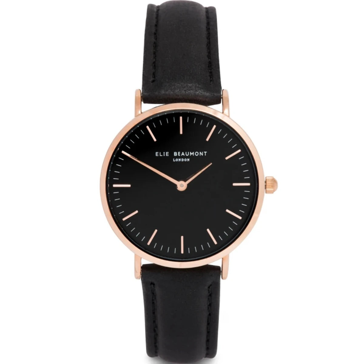 Elie Beaumont Oxford Small Leather Watch - Black & Rose Gold