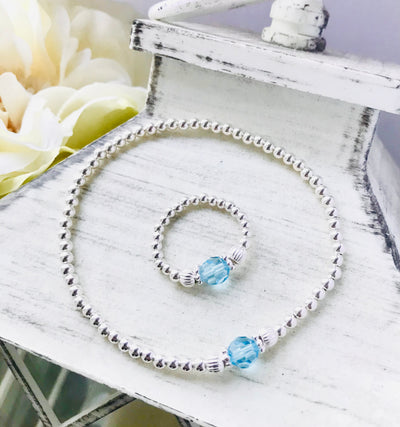 Jolu Jewellery Grace Aquamarine (March Birthstone) Stretch Ring