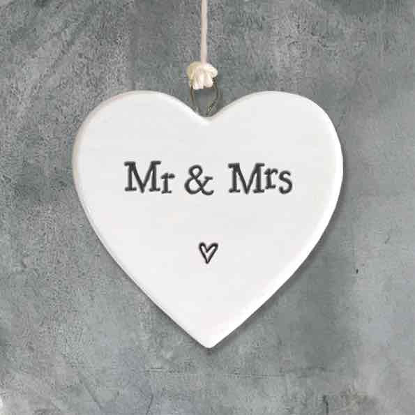 East of India Porcelain MINI Wedding Heart - Mr & Mrs