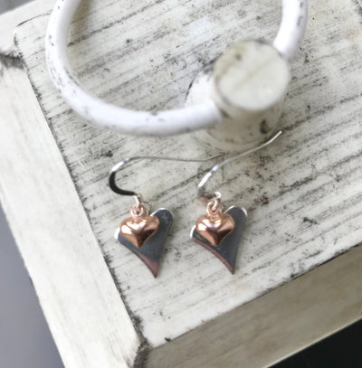 Jolu Jewellery Olivia Double Heart Earrings - Rose Gold Mix
