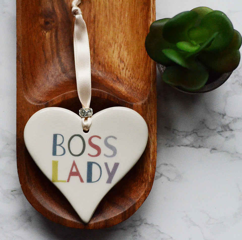 Dimbleby Ceramics LARGE Sentiment Hanging Heart - Boss Lady