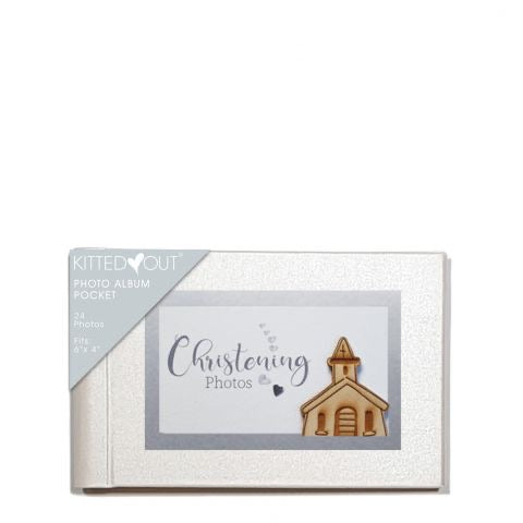 Kitted Out Christening Wooden Church 6 x 4” Pocket Photo Album