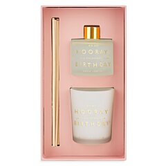 Katie Loxton Sentiment Candle & Reed Diffuser Gift Set 'Hip Hip Hooray Let's Celebrate Your Birthday' - Champagne & Sparkling Berry