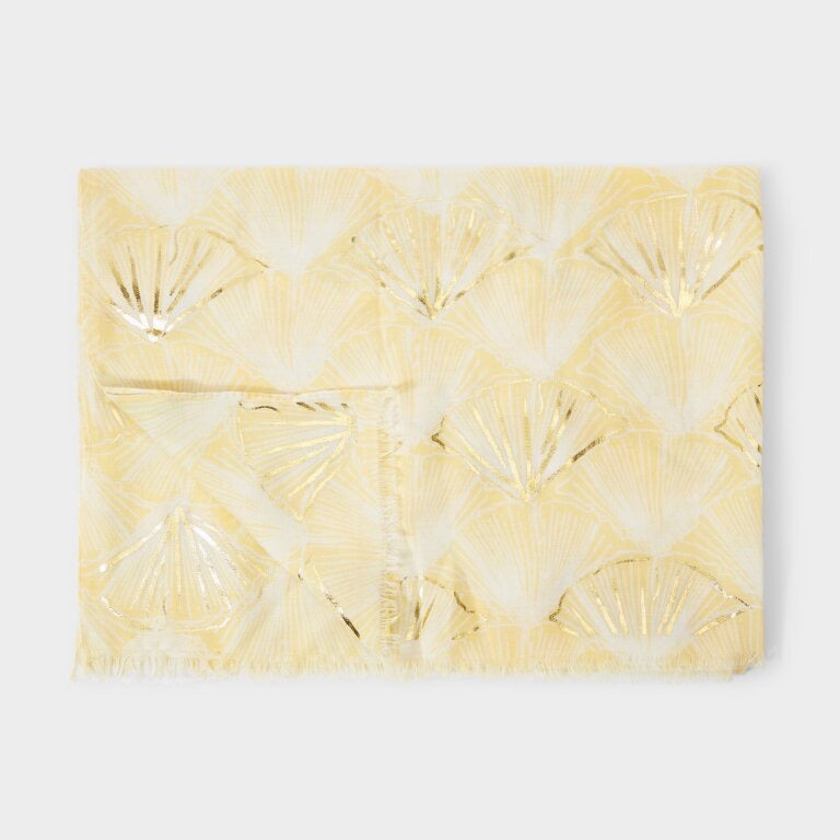 Katie Loxton Metallic Scarf  - Shell Print - Yellow, White & Gold