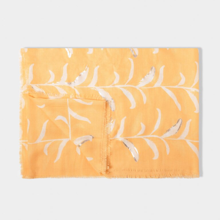 Katie Loxton Print Scarf  -Leaf - Yellow/Silver
