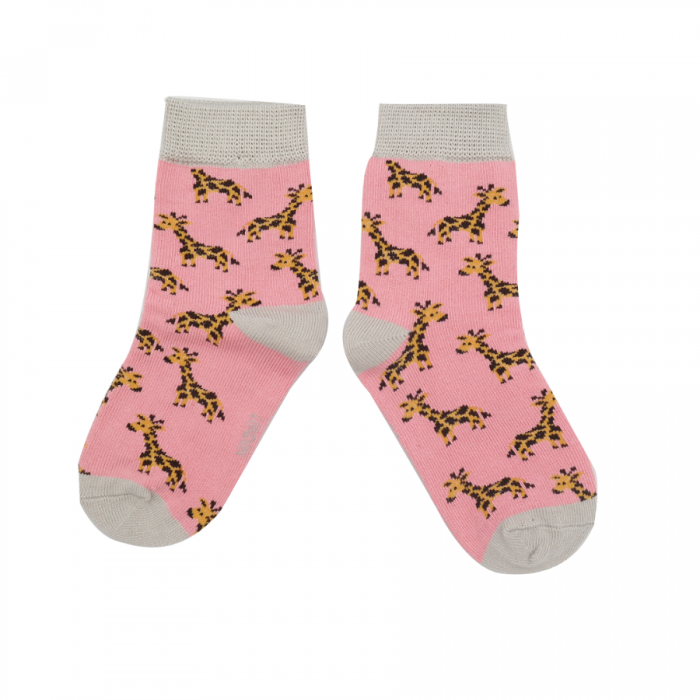 GIRLS Bamboo Kids Ankle Socks - Giraffes - Light Pink