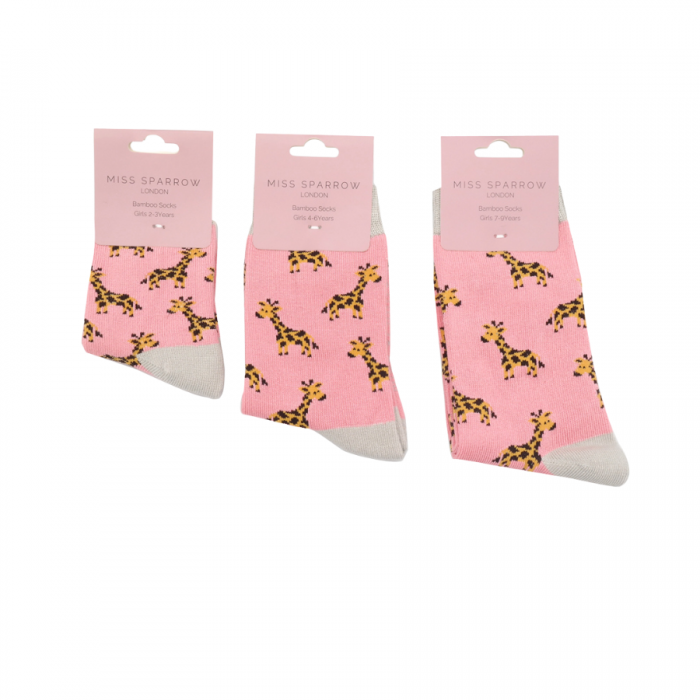 GIRLS Bamboo Kids Ankle Socks - Giraffes - Light Pink