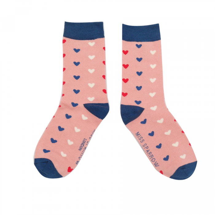 GIRLS Bamboo Kids Ankle Socks - Little Hearts - Dusky Pink